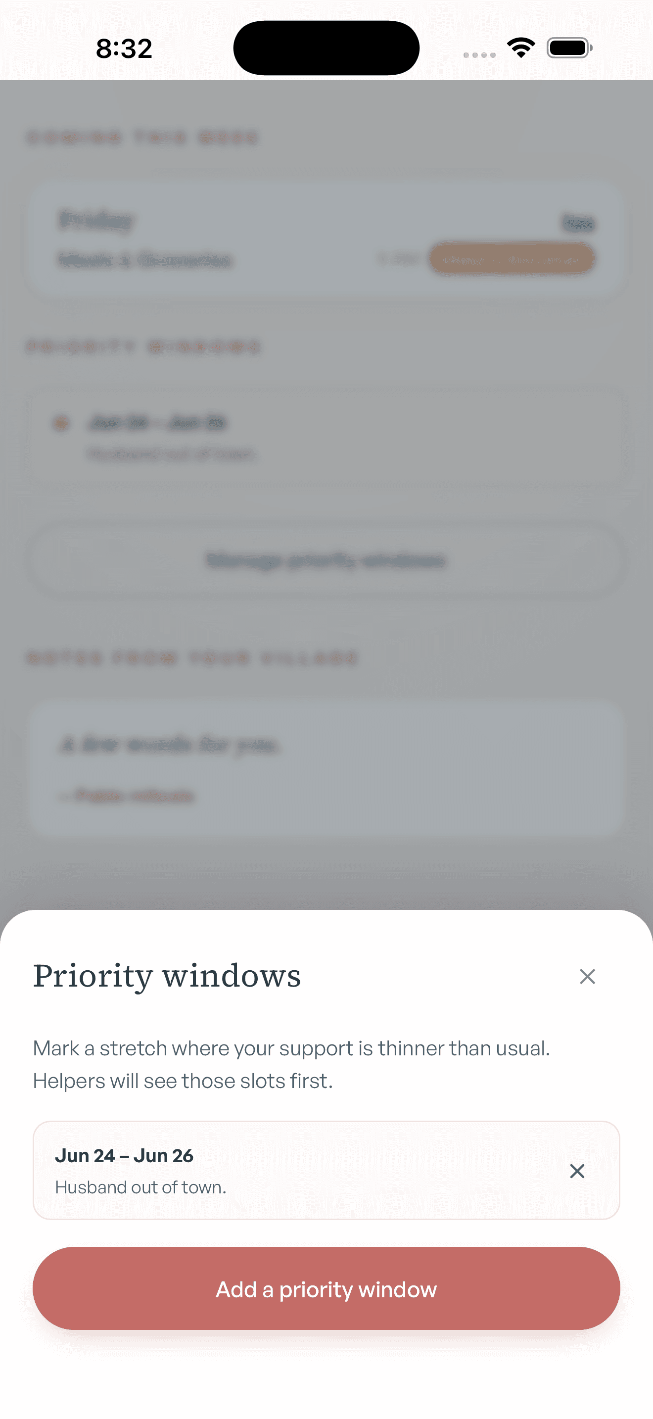 Mark the days when you need more support.